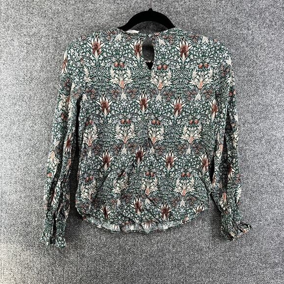 H&M Shirt Womens 2 Blue Floral Bohemian Blouse Chambray Morris & Co Hippie - Picture 8 of 8